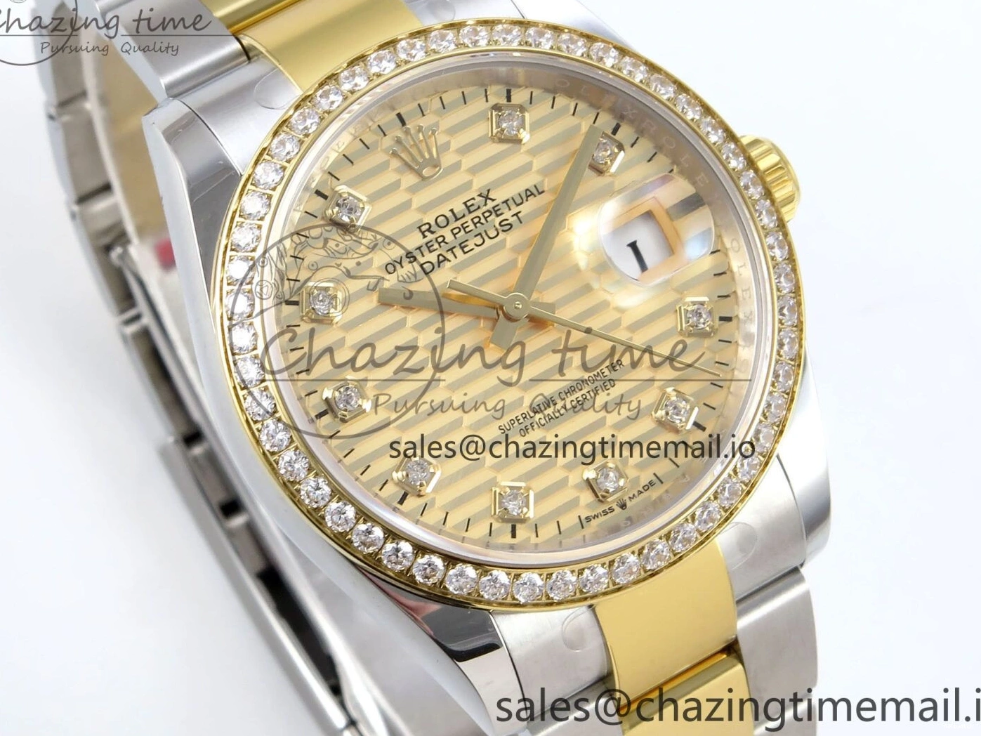 YG Textured Diamonds 126283RBR Dial YG Oyster EWEF SS Best Edition DateJust A3235 Bracelet on 36 0420